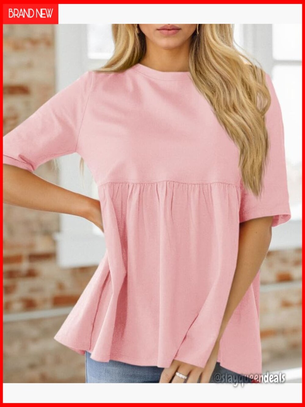 Oversized Babydoll Tunic Short Sleeve Crewneck Loose Fit Plus Size Top - Picture 4 of 6